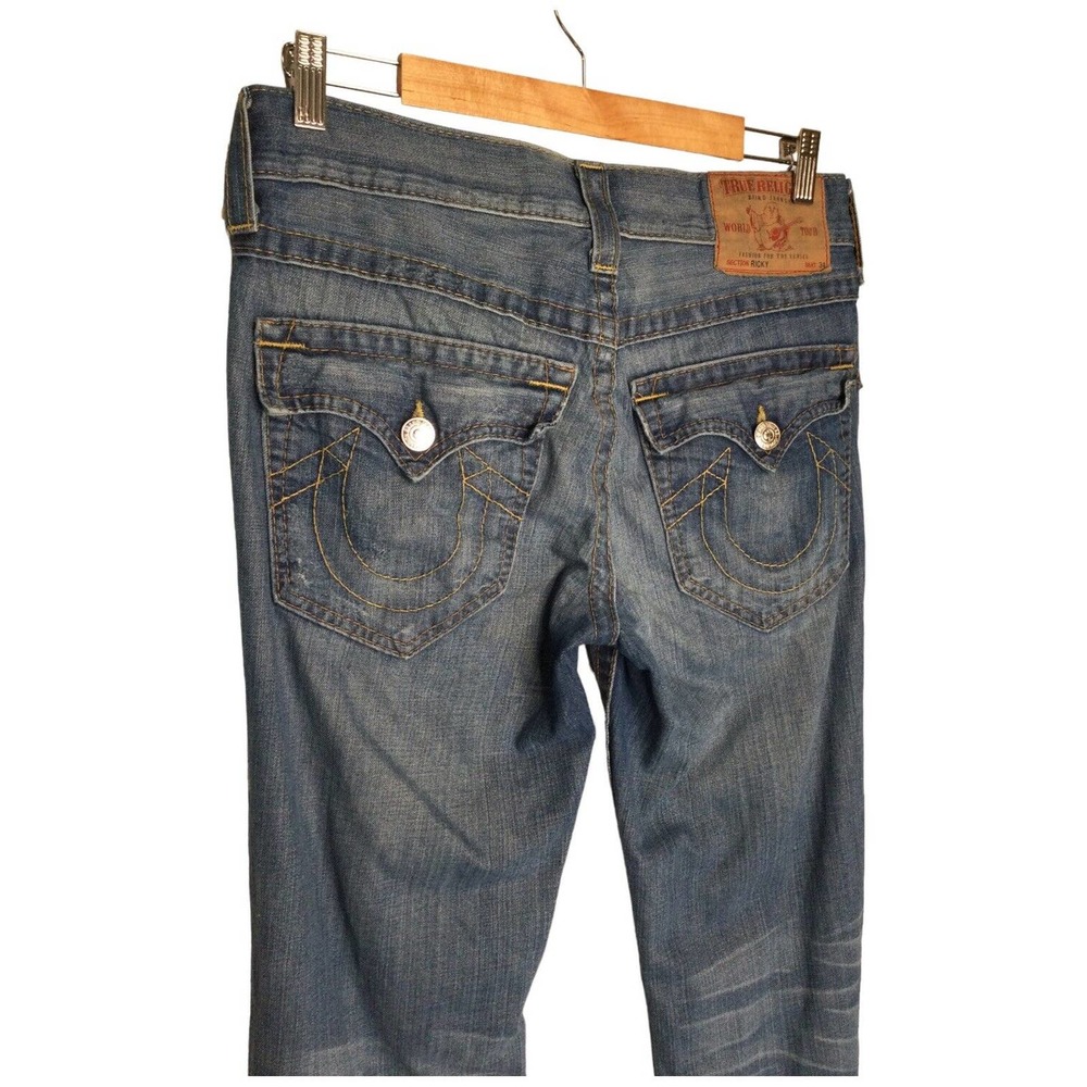 True Religion Mens Ricky Straight Leg Distressed Flap Button Pocket Blue 30 - Picture 5 of 16